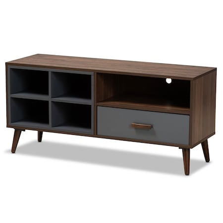 Baxton Studio Garrick Modern and Contemporary Two-Tone Grey and Walnut Brown Finished Wood 1-Drawer TV Stand 180-11226-Zoro